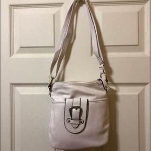 Small white adjustable handle purse